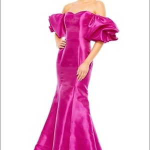 Mac Duggal Off Shoulder Fuschia Gown